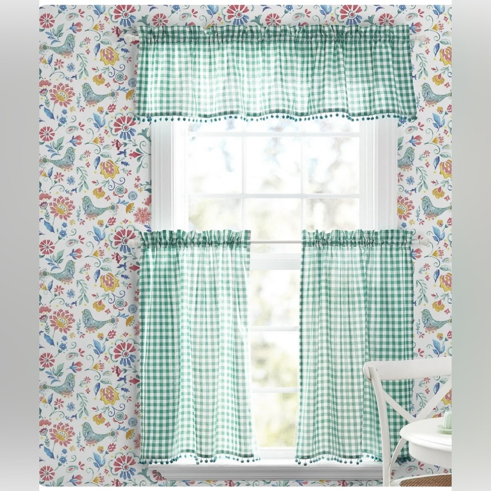 The Pioneer Woman Gingham 3-Piece Tier & Valance Set, Teal